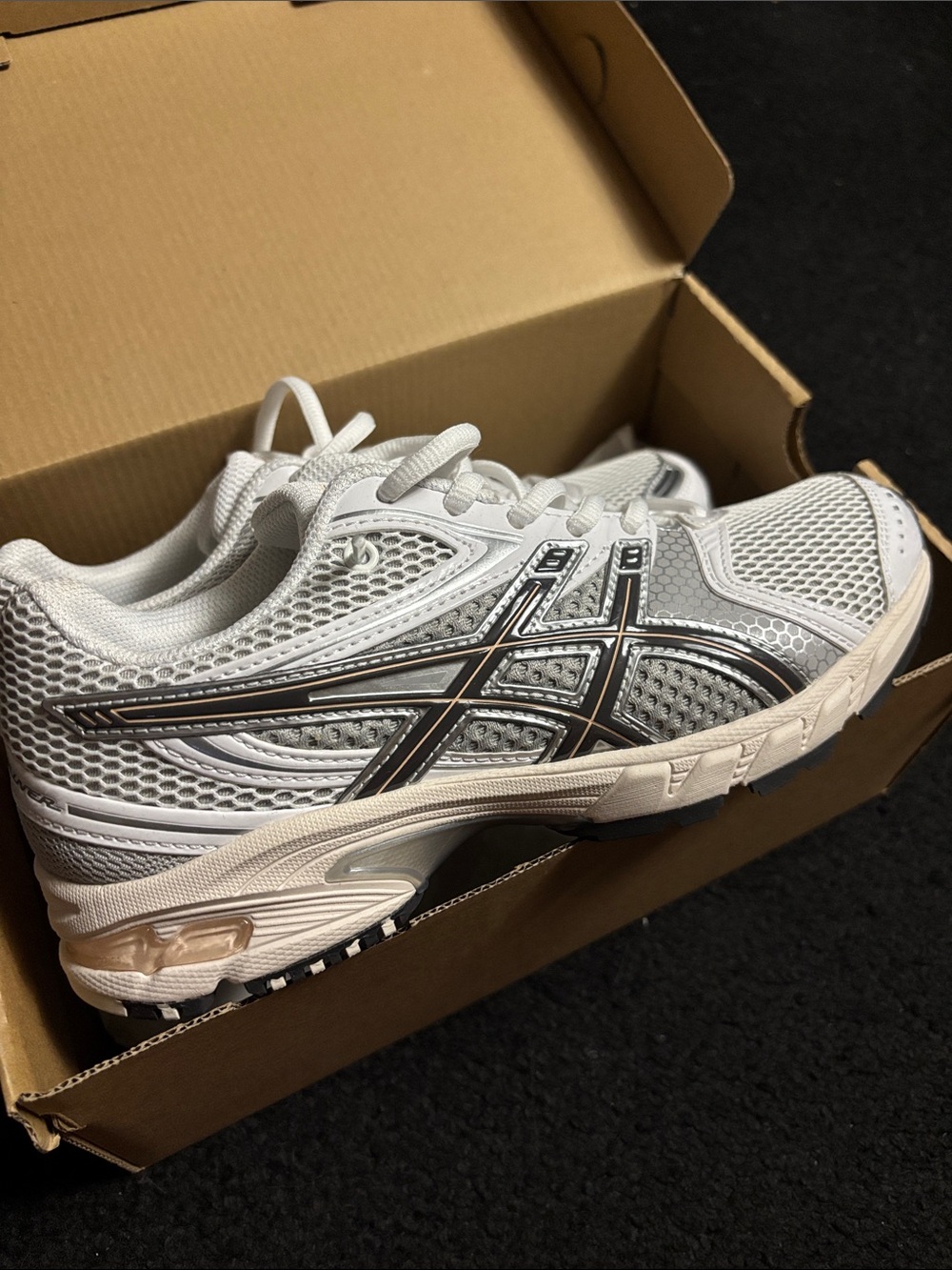 ASICS White Mesh Running Sneakers with Black and Silver Accents